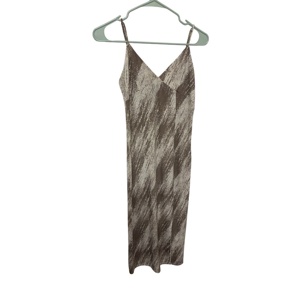 Forever 21 Sleeveless Midi Slip Dress M Beige Taupe Abstract Print Spaghetti - Picture 2 of 4